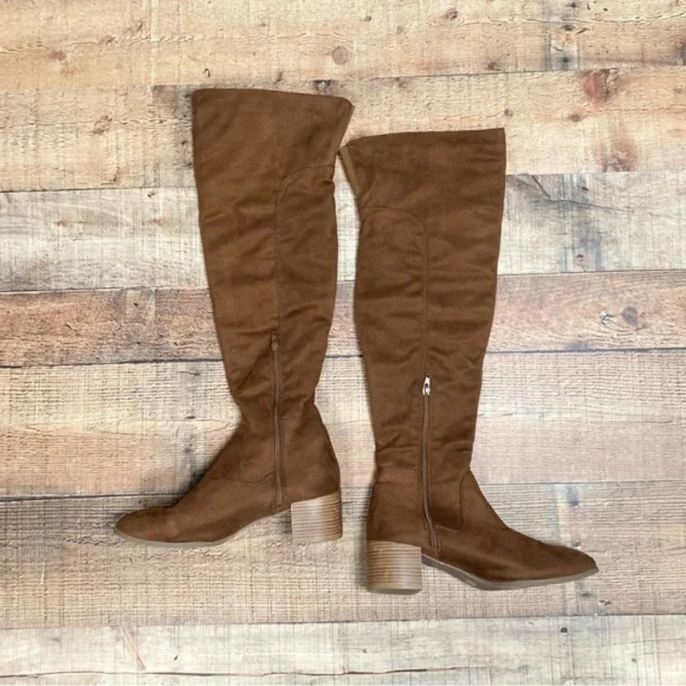 Wild Diva‎ Womens Brown Faux Suede Over The Knee Block Heel Boots Size 8.5